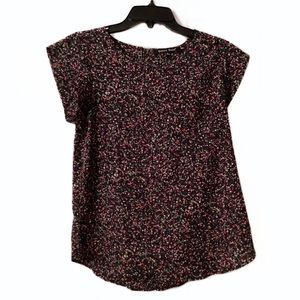 Sweet Rain Size S Silky Black Rainbow Paint Splatter Blouse